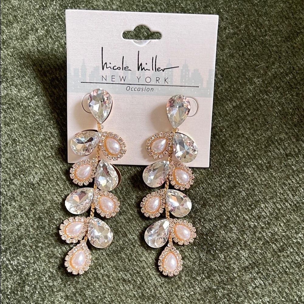 Nicole Miller faux Pearl & Diamond Teardrop Earrings